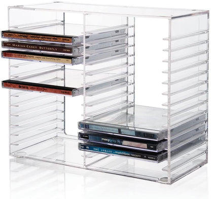 Stackable Clear Plastic CD Organizer with Rubber Feet | Rectangular Jewel Cases Holder Perfect for Theatre Room | Holds up to 30 CD Cases | Made in USA1