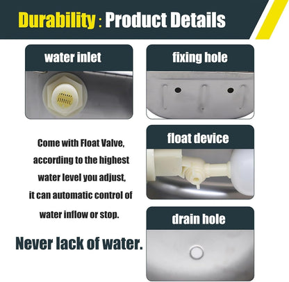 Automatic Water Bowl for Dog Large Size,Animal Drinking Water Bowl,Outdoor Dog Water Bowl,304 Stainless Steel Water Bowl with Float Valve, Drain Hole, Pipe,For Poultry and Livestock5