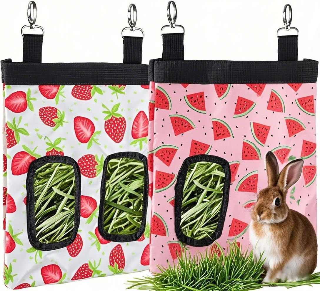 dzwlkj-guinea-pig-hay-feeder-2-pack-11-x-9-x-1-inches-rabbit-hay-feeder-bag-stainless-steel-600d-oxford-watermelon-and-strawberry