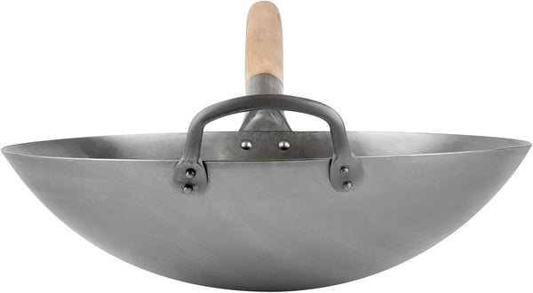 Carbon Steel Wok 1 Pack of 14 Inch Heavy-Duty Stir Fry Pan Silver Hand Hammered Wok Efficient Maneuvering Steel Helper Handle Uniform Heat Distribution Asian Cooking14