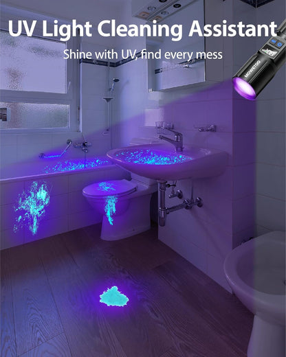 Black Light Flashlight,2N1 Uv＆White Light with LCD Display | 395Nm Blacklight and High Lumens White Light , Zoomable Design , for Pet Urine Detection, Home, Scorpions, Resin Curing, Leak4