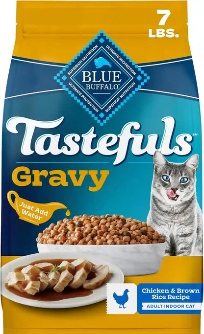 Blue Buffalo Tastefuls Irresistible Gravy Experience Chicken & Brown Rice Recipe Dry Indoor Cat Food for Adult Cats, Deliciously Healthy Natural Cat Food, Supports Digestion & Coat Health, 3 Lbs.15