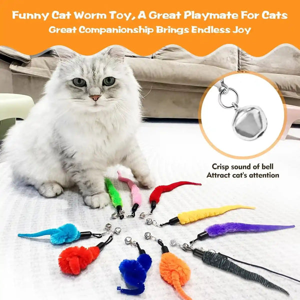 Kerros Fuzzy Worm Cat Wand Refills with Black String, 10 Pcs | 10 Fuzzy Worm Cat Wand Attachments with 1 Black String, for Indoor Cats and Kittens to Chase, Jump and Play2