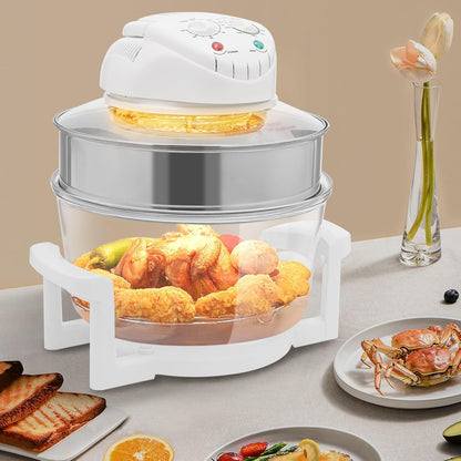 17L/17.96Qt Turbo Electric Glass Air Fryer W/ 2 Grill, Electric Turbo Convection Oven Roaste, 360° Viewable Airy Fryer with Expansion Ring, Multifunction Oilless Halogen Oven8