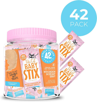 Tiki Cat Baby Stix Wet Cat Treats, Chicken in Creamy Gravy, 0.28 Oz. Sachets (42 Count Jar)2