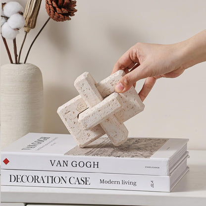 3-Link Knot Resin Travertine Decor, Coffee Table Book Shelf Decoration | Light Beige Entry Table Decor Decorative Objects, Aesthetic Accents for Boho Modern Rustic Office Living Room Home Décor7