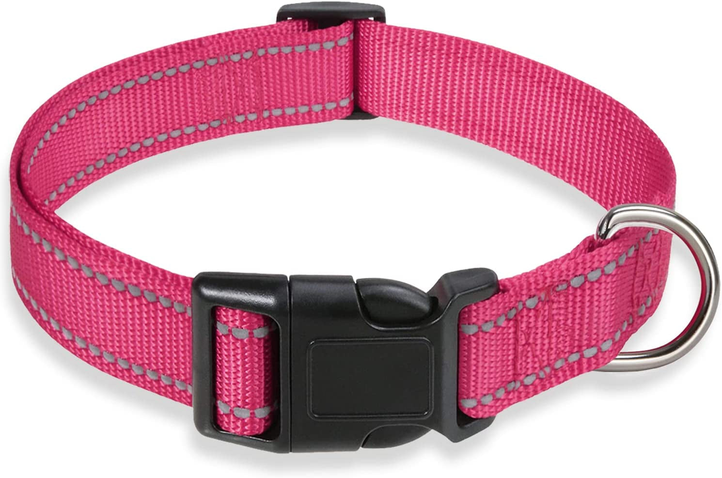 reflective-dog-collar-with-buckle-adjustable-safety-nylon-collars-for-small-medium-large-dogs-pink-m-breathable-nylon-collars-for-small-medium-large-dogs-no-chafing-on-walks-and-outdoor-hikes-metal-d-ring-night-safety