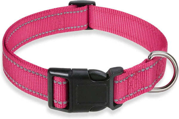 Reflective Dog Collar with Buckle Adjustable Safety Nylon Collars for Small Medium Large Dogs, Pink M | Breathable Nylon Collars for Small Medium Large Dogs, No Chafing on Walks and Outdoor Hikes, Metal D-Ring, Night Safety1