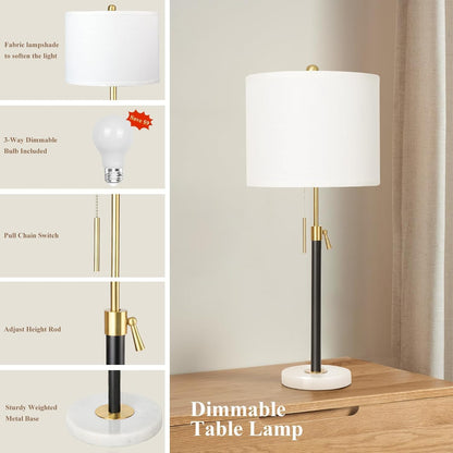 Gold Table Lamps Set of 2, 22" to 30" Adjustable Nightstand Lamps for Bedroom, Dimmable End Table Lamps for Living Room Console Entry Farmhouse Home Decor, New House Warming Gifts7