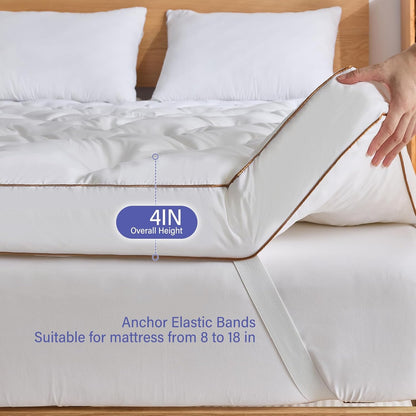 4 Inch Memory Foam Mattress Topper Queen for Back Pain Relief, Filled with Breathable Gel Memory Foam, Fluffy Comfort Supportive Pillow Top Mattress Topper, 80X60X4In3