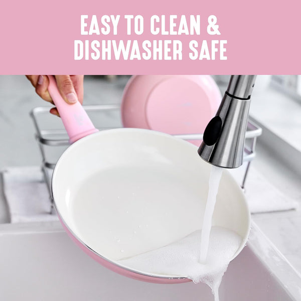 8 Piece Nonstick Cookware Set, Non-Toxic Pfas-Free Ceramic Pots & Pans, Dishwasher & Oven Safe, Frying, Sauce, Stock Pot, Glass Lids, Stay-Cool Handles, Wobble Free, Light Pink6