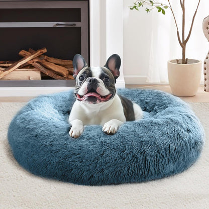 JOLLYVOGUE Small Dog Bed, Calming Dog Beds for Small Dogs & Indoor Cats - 20 Inches Donut Washable Cat Bed for Kittens & Puppies, round Fluffy Plush Faux Fur Pet Beds(Smoke Grey)26