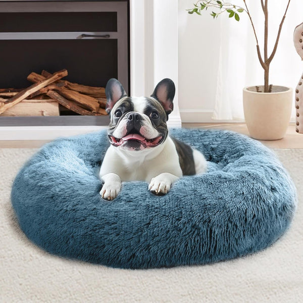 JOLLYVOGUE Small Dog Bed, Calming Dog Beds for Small Dogs & Indoor Cats - 20 Inches Donut Washable Cat Bed for Kittens & Puppies, round Fluffy Plush Faux Fur Pet Beds(Smoke Grey)26