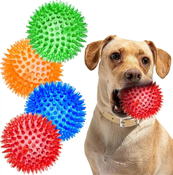 SHARLOVY Squeaky Balls for Pet Small Puppy, 6 Pack TPR Fetch Spike Balls for Dogs, Rubber 6 Pack Bright Colors Chew Teething Dog Toys, for Clean Teeth and Training, for Puppy Chew and Teething13