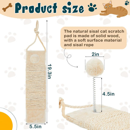 Dansydaisy 2 Pcs Cat Scratcher Door Hanging, 19.3 X 5.5Inch Cat Scratching Post Wall Mounted, Natural Sisal Scratching Pad Surface with Ball Toy for Indoor Cats Kitty2