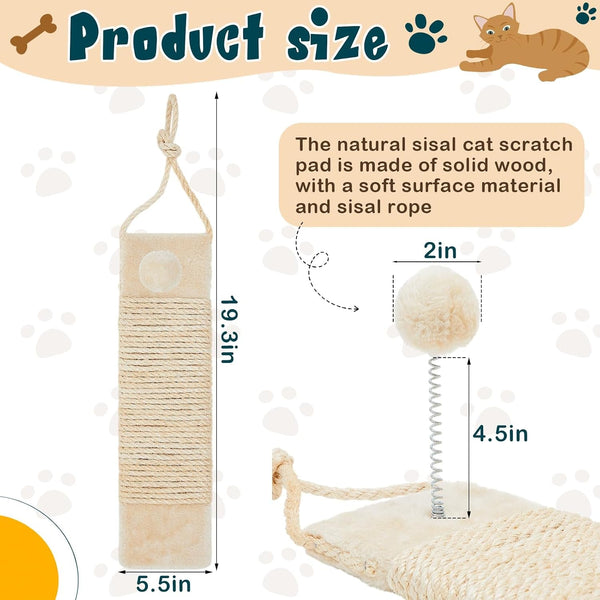 Dansydaisy 2 Pcs Cat Scratcher Door Hanging, 19.3 X 5.5Inch Cat Scratching Post Wall Mounted, Natural Sisal Scratching Pad Surface with Ball Toy for Indoor Cats Kitty2