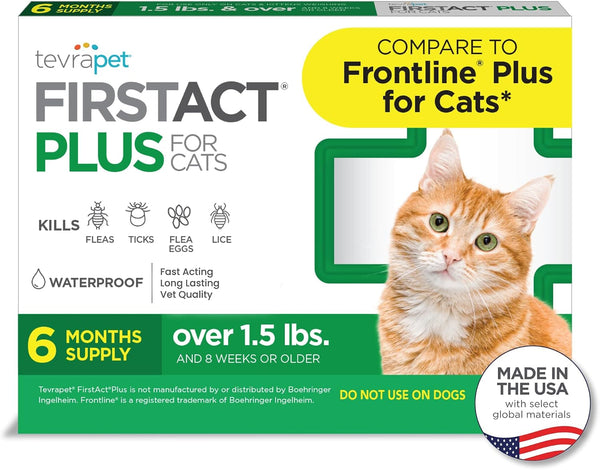 Tevrapet Firstact plus Flea and Tick Topical for Cats over 1.5Lbs, 3 Dose Waterproof Flea and Tick Control/Prevention for 3 Months10