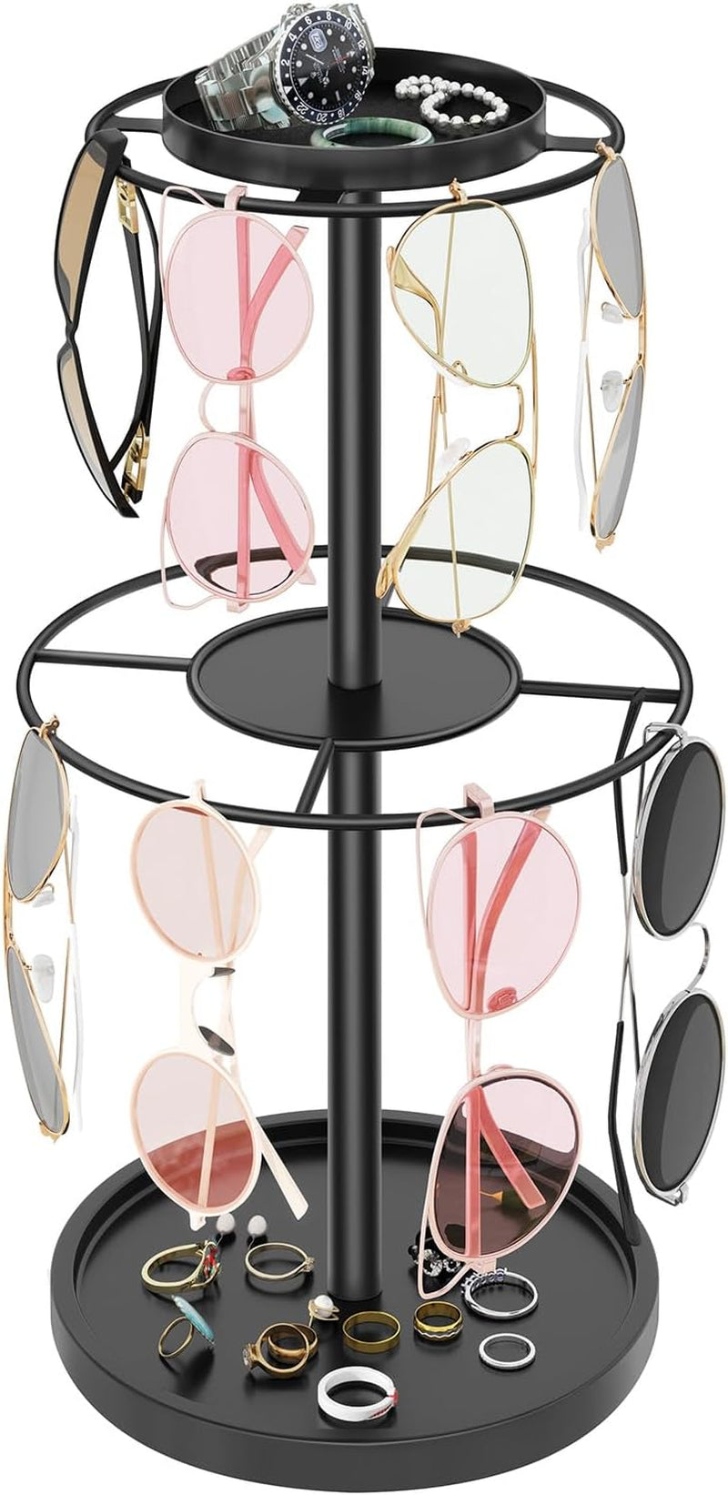 2-tier-sunglass-organizer-metal-glasses-stand-with-storage-tray-black-sunglass-holder-with-non-slip-pad-for-tabletop-desk-dresser-hanging-up-to-9-pairs-sunlasses-reading-glasses