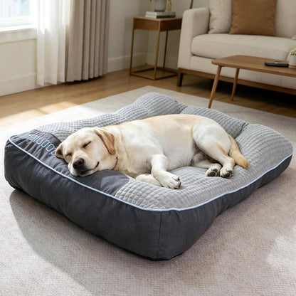 XL Dog Bed for Large Dogs up to 110 Lbs, Orthopedic Extra Giant Dog Sofa with Thick Plush Crate Mat & Bolster Pillow, Fluffy Washable Bed for Senior & Arthritic Dogs, Non-Slip Bottom, Grey 47"X37"8