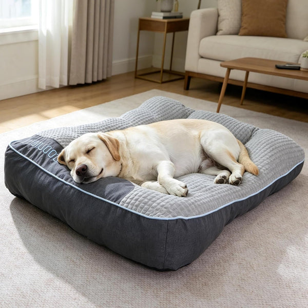 XL Dog Bed for Large Dogs up to 110 Lbs, Orthopedic Extra Giant Dog Sofa with Thick Plush Crate Mat & Bolster Pillow, Fluffy Washable Bed for Senior & Arthritic Dogs, Non-Slip Bottom, Grey 47"X37"8