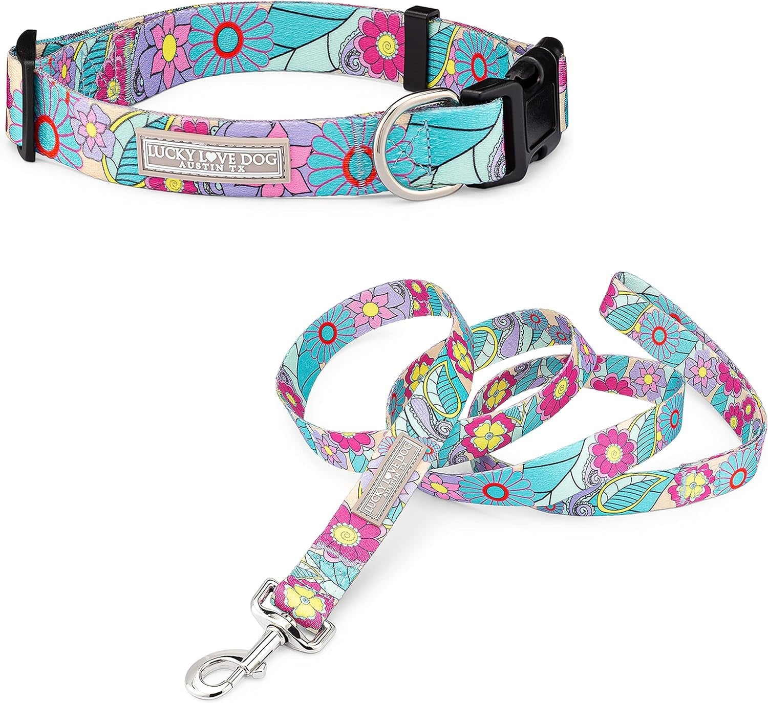 lucky-love-dog-easy-click-buckle-dog-collar-with-leash-set-combo-durable-comfortable-for-male-female-dogs-pet-collar-for-medium-dogs-secure-fit-blackbird-combo-medium