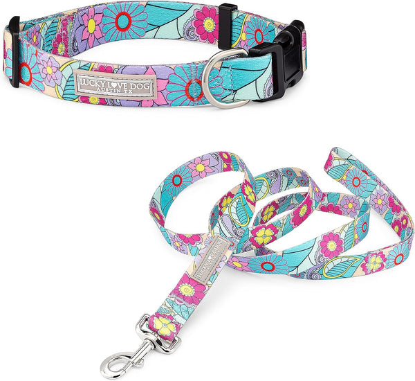 Lucky Love Dog - Easy Click Buckle Dog Collar with Leash Set Combo, Durable & Comfortable for Male & Female Dogs, Pet Collar for Medium Dogs, Secure Fit - Blackbird Combo, Medium83