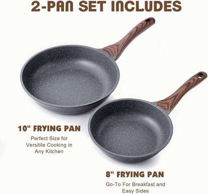 Nonstick Frying Pans, Grey(8+10 Inch) | Swiss Granite Coating, Free of PFOA&PFOS, Compatible with All Stoves Including Induction Cooktops, Easy to Clean4