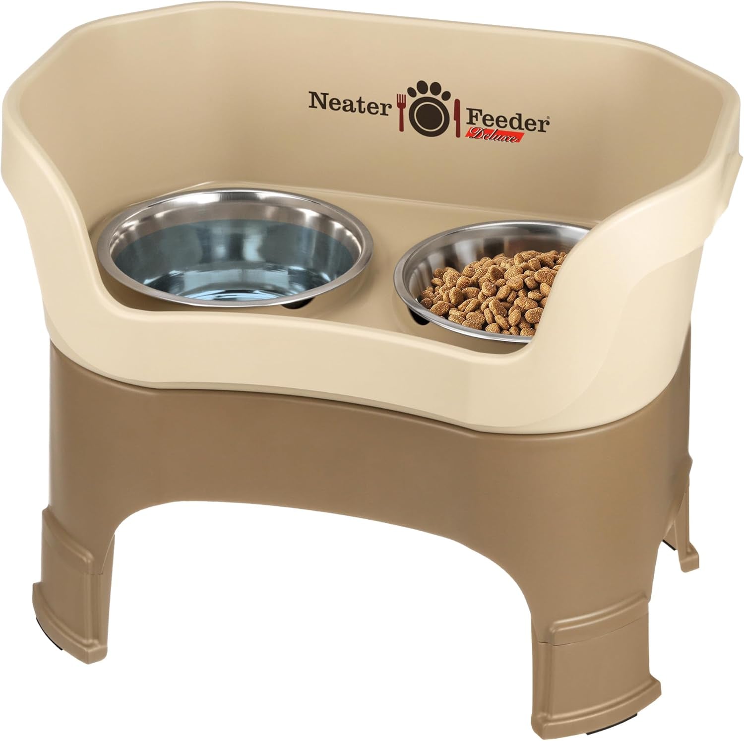 neater-feeder-deluxe-mess-proof-elevated-dog-bowls-for-small-dogs-up-to-19-lbs-2-height-adjustable-6-7-5-no-spill-raised-dog-bowl-stand-stainless-steel-food-bowl-set-made-in-usa-cappuccino