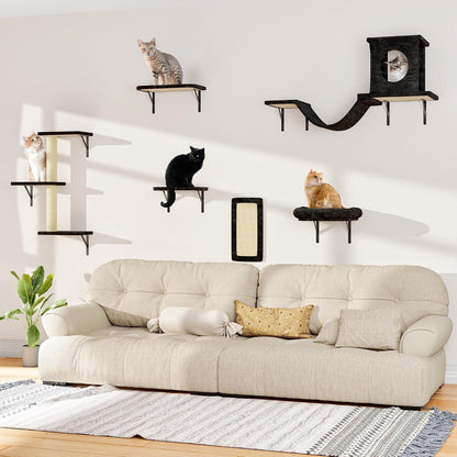12-In-1 Cat Wall Shelves, Wall Mounted Cat Climber | with Condo House, Scratching Post, Bridge Ladder, Space-Saving Indoor Play Furniture for Kittens, Black7