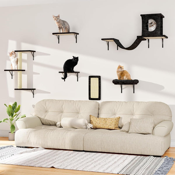 12-In-1 Cat Wall Shelves, Wall Mounted Cat Climber | with Condo House, Scratching Post, Bridge Ladder, Space-Saving Indoor Play Furniture for Kittens, Black7