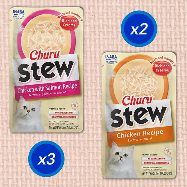 INABA Churu Stew for Cats, Creamy Purée Side Dish Pouch, 1.05 Oz Pouches, 15 Pouches Total, Chicken Variety5
