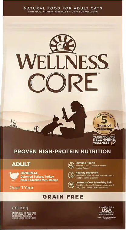 Wellness CORE+ Adult Dry Cat Food for Indoor Cats, Natural, Grain Free Kibble, Chicken, Turkey and Chicken Meal Recipe, 5 Lb Bag11