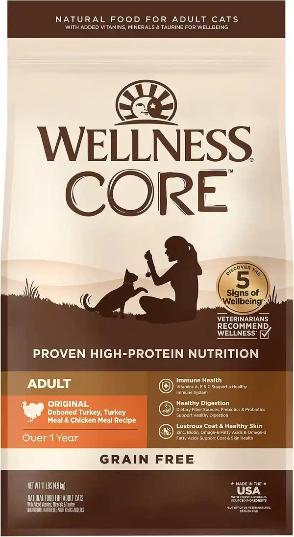Wellness CORE+ Adult Dry Cat Food for Indoor Cats, Natural, Grain Free Kibble, Chicken, Turkey and Chicken Meal Recipe, 5 Lb Bag11