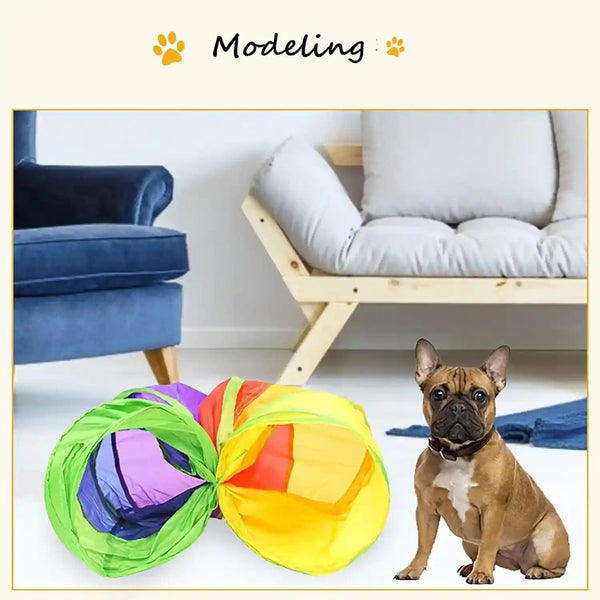 Icagy Cat Tunnel for Indoor Cats Kittens Rabbits, Foldable Tunnel Toys | Interactive Pet Crinkle Pop up Tunnel Play Toys, Relieve Cat Boredom, Rainbow 45"7