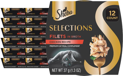 Sheba Selections Wet Cat Food Complement, Chicken & Tuna, 1.3 Oz, 12 Ct | Grain-Free, Real Chicken #1 Ingredient, No Artificial Flavors, Peel & Serve, Food Topper or Treat, 1.3 Oz. Cups, Adult Food13