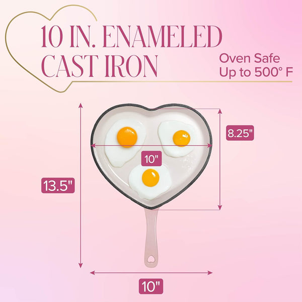 Enameled Cast Iron Heart Skillet Pan, Superior Heat Retention, Oven Safe, Long-Lasting Enamel, 10-Inch, Pink6