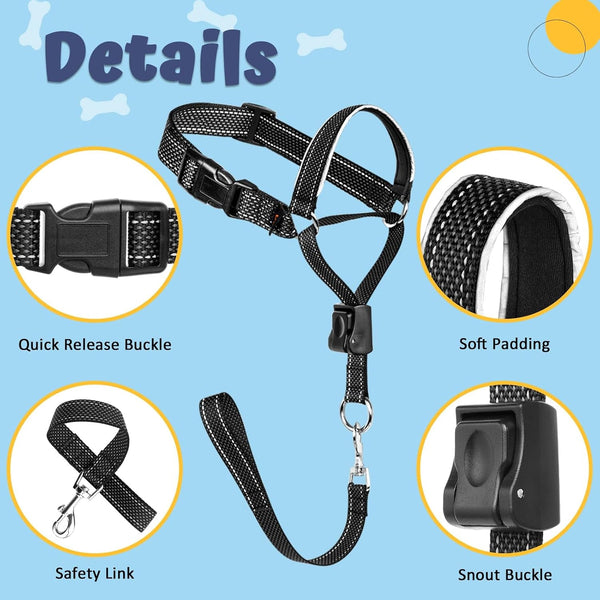 BARKLESS Dog Head Collar, Soft No Pull Head Halter with Safety Link | Reflective Muzzle Leash, Adjustable Headcollar, Padded Nose Leash for Large Medium Dogs Training Walking (Black, M)7
