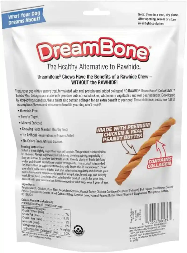 Dreambone Collayums Twists plus Collagen Chews for Dogs, 10 Count, Treat Your Dog to Rawhide-Free Chews Made with Chicken, Vegetables and Peanut Butter2