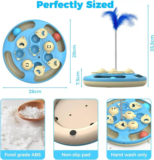 3 in 1 Cat Treat Puzzle Feeder, Level 3 Interactive Cat Puzzle Toy with Track Balls, Feather Teaser & Slow Feeder Insert, Non-Slip Base, Mental Stimulation for Bored Indoor Cats, Blue5