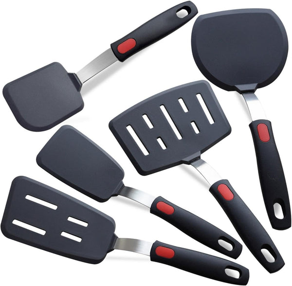 Silicone Spatula Set Turner 5-Pack Spatulas | for Nonstick Cookware 600°F Heat Resistant Kitchen Cooking Utensils Set for Egg, Pancake Fish Sticky Baking Dishwasher Safe1