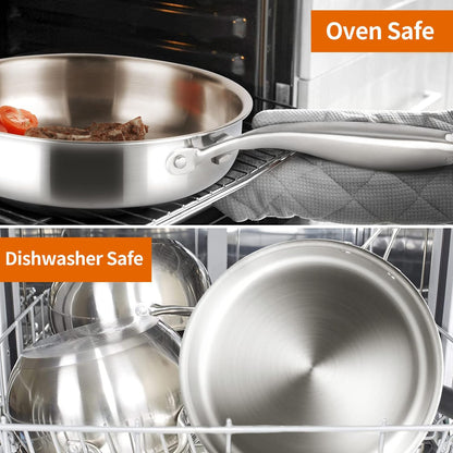 Tri-Ply Stainless Steel Kitchen Cookware Set with Lid,14-Piece Pot | Heats Quickly and Evenly; Compatible with Induction, Gas, Electric, and Ceramic Cooktops.5