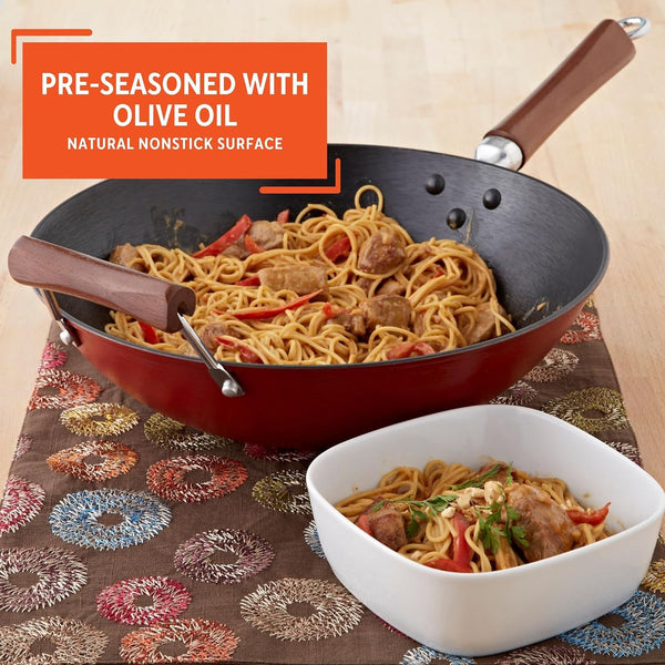 USA GKG-61021 Light Cast Iron Wok, 14", Red Handles | Ideal for Stir-Frying and Deep Frying, Great for Everyday Cooking4