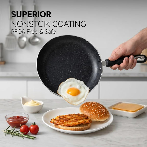 Frying Pan 3-Piece Set, Nonstick Skillet Set for Induction Cooktop, Frying Pan Nonstick 8 Inch+9.5 Inch +11 Inch (Black)4