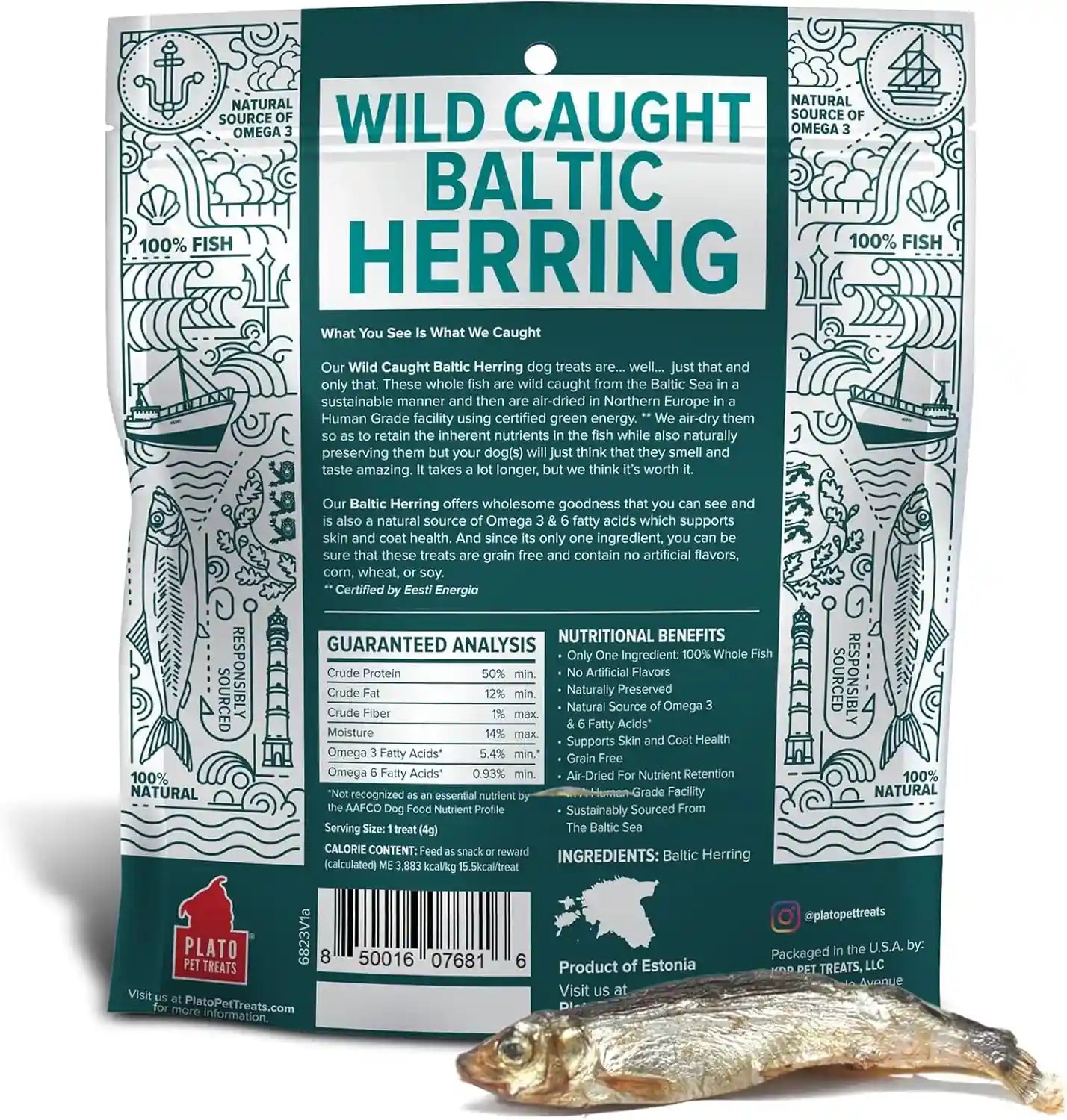 plato-pet-treats-fish-dog-treats-air-dried-single-ingredient-pet-treat-omega-3-6-fatty-acids-to-support-skin-and-coat-100-whole-fish-wild-caught-baltic-herring-3oz-2-pack