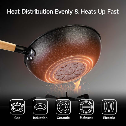 Non-Stick Wok with Steamer Basket,12 Inches Stir Fry Pans with Lid, Flat Bottom Pan Multifunctional Cookware Chinese Woks for Induction, Gas, Halogen2