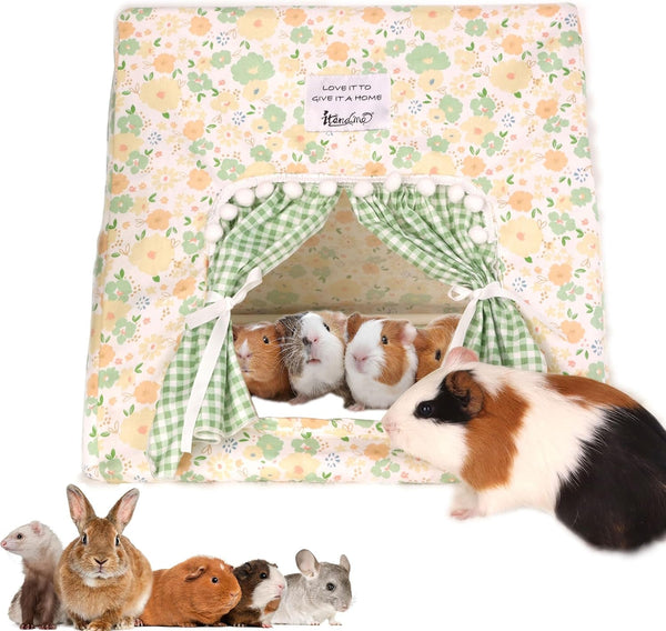 Jenvd Guinea Pig Hideout Large with Curtain, Machine Washable Bunny Hideout | Bottomless Guinea Pig Hide Tent Houses & Habitats, Easy-Clean Small Animal Hideout for Pet Rabbit, Rat, Chinchilla, Squirrel1