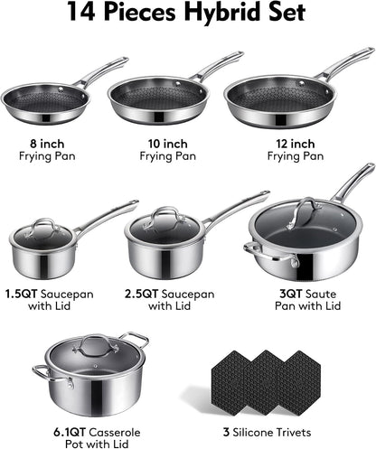 Pots and Pans Set Non Stick | Stainless Steel Kitchen Cookware | 14 Pcs | PFOA Free | Hybrid | Induction Compatible | Frying Skillet, Saucepans, Saute Pan & Stock Pot4