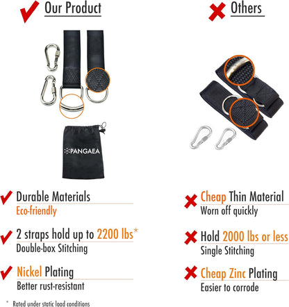 Tree Swing Hanging Straps Kit, Heavy Duty Holds 2200LBS 5FT Extra Long, with Safer Lock Snap Carabiners & Carry Pouch Bag2