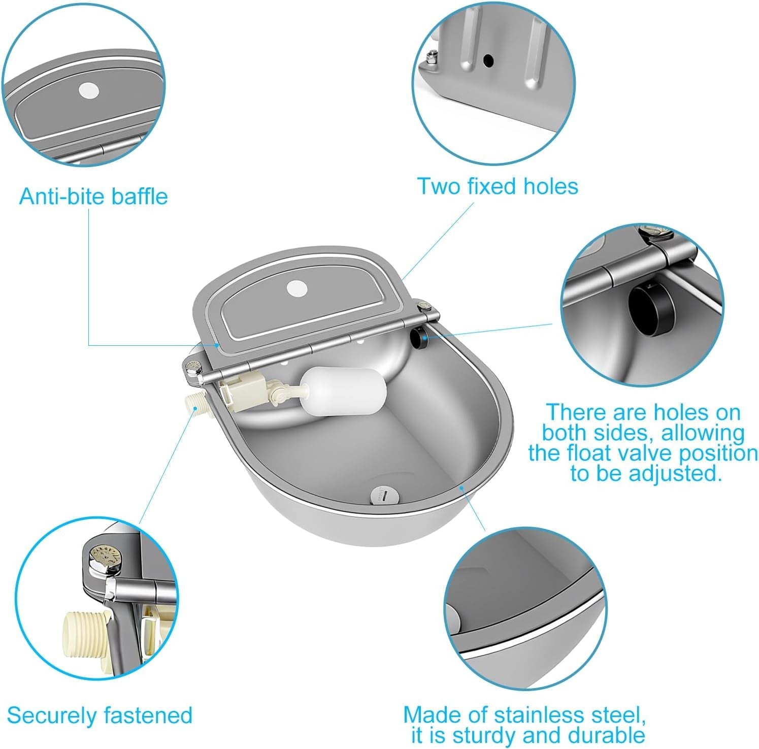 automatic-pet-water-bowl-with-float-valve-304-stainless-steel-includes-bowl-valve-40-hose-adapters-bolts-wrench-fits-1-2-3-4-faucets-for-dogs-livestock-drain-hole