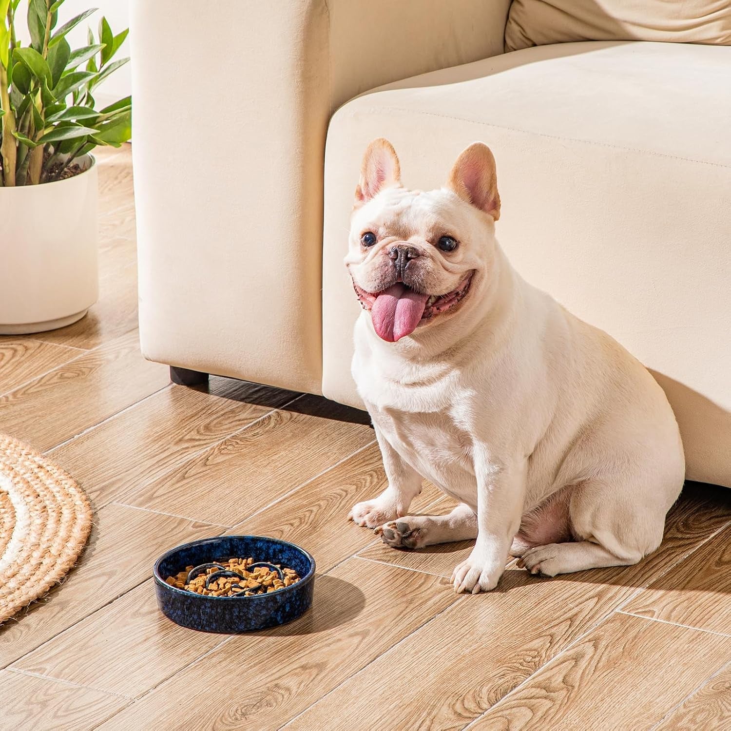 vancasso-slow-feeder-dog-bowl-0-6-cups-ceramic-dog-food-dish-for-fast-eaters-small-breed-puzzle-bowl-for-small-dogs-and-cats-blue